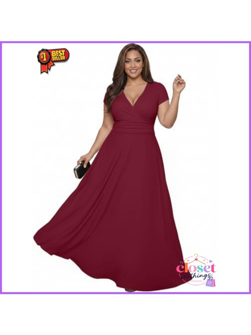 Cap Short Sleeve V-Neck Flowy Maxi Cocktail Gown Formal Dress